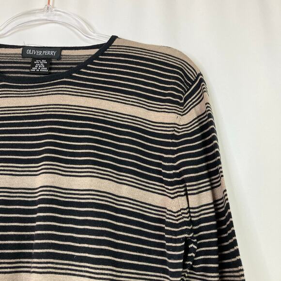Oliver Perry | Black Beige Striped Silk Cotton Lightweight Sweater Womens XL - Picture 2 of 5